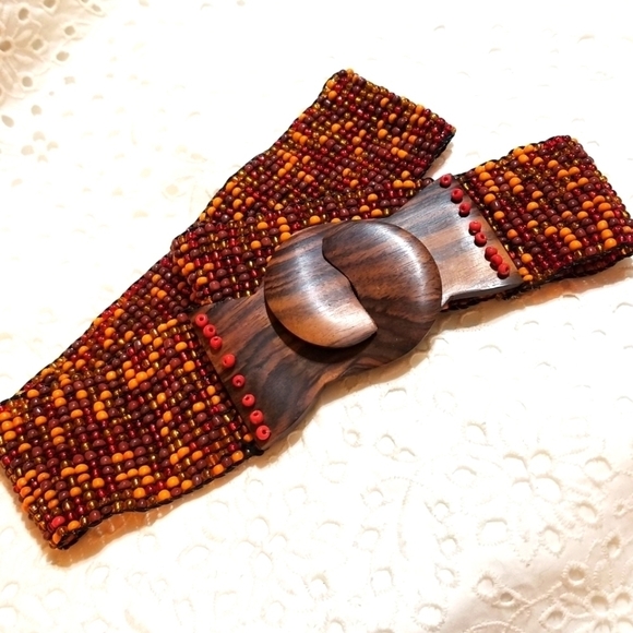MONIES Gerda Lynggaard Wooden with Glass Beads Belt ~ VINTAGE - Picture 6 of 7